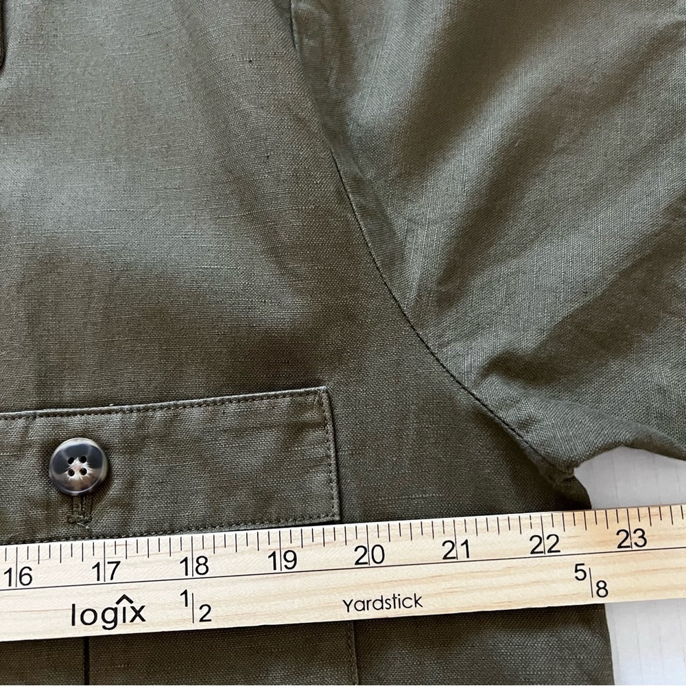 Faherty Linen Blend Palos Verdes Shirt Dress Olive Green Utility Coastal SZ L - Picture 13 of 16